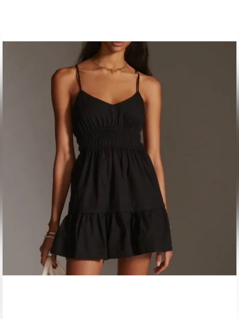 New Anthropologie black Somerset tier spaghetti strap mini dress XXS